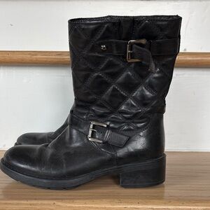 Aquatalia Black Quilted Moto Boots